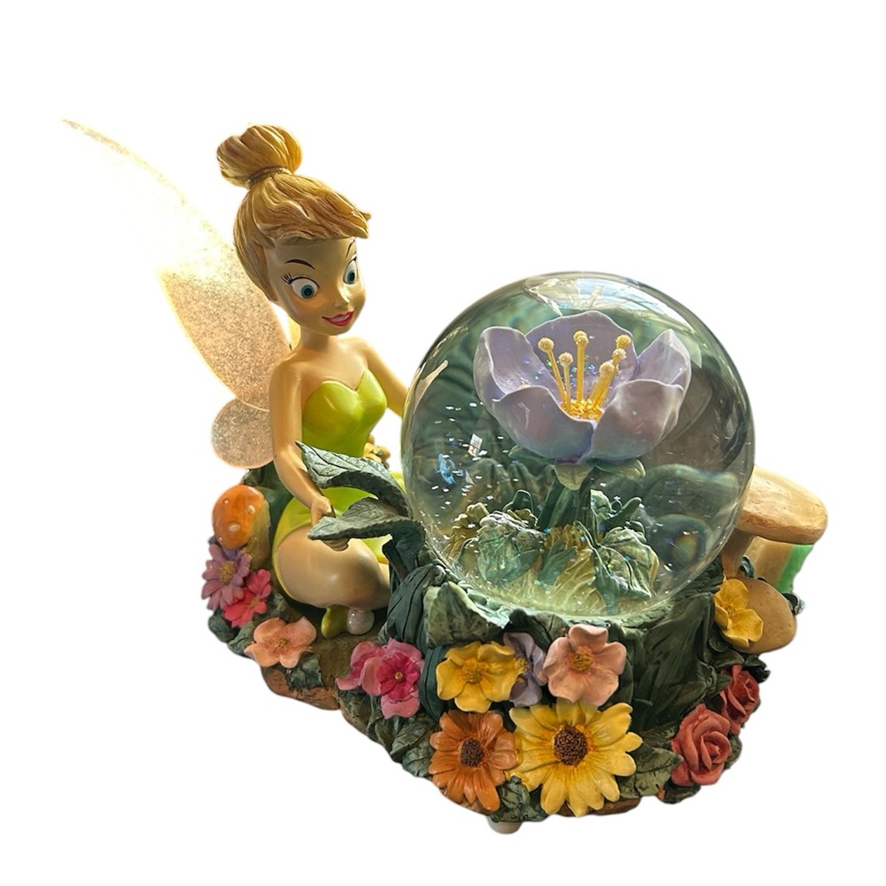 RARE Disney Tinkerbell Music Box Garden Snow Globe “You Can Fly”